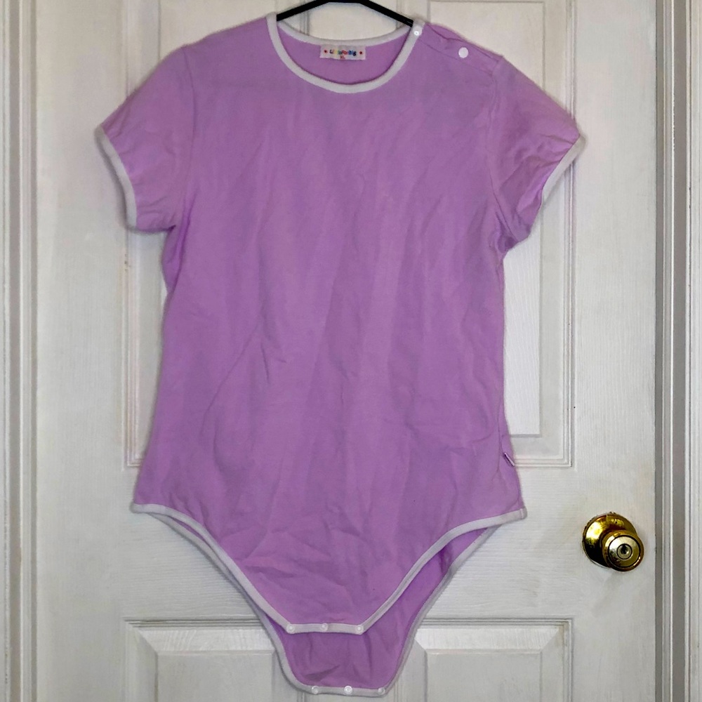Lavender and white Little for Big onsie XL.